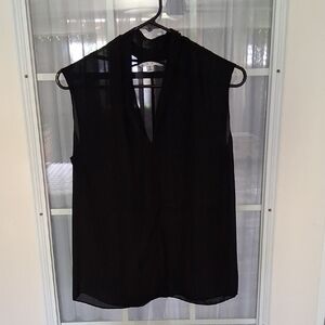 CAbi Black Sleeveless Mandarin Silk Blend Collar Blouse Small
